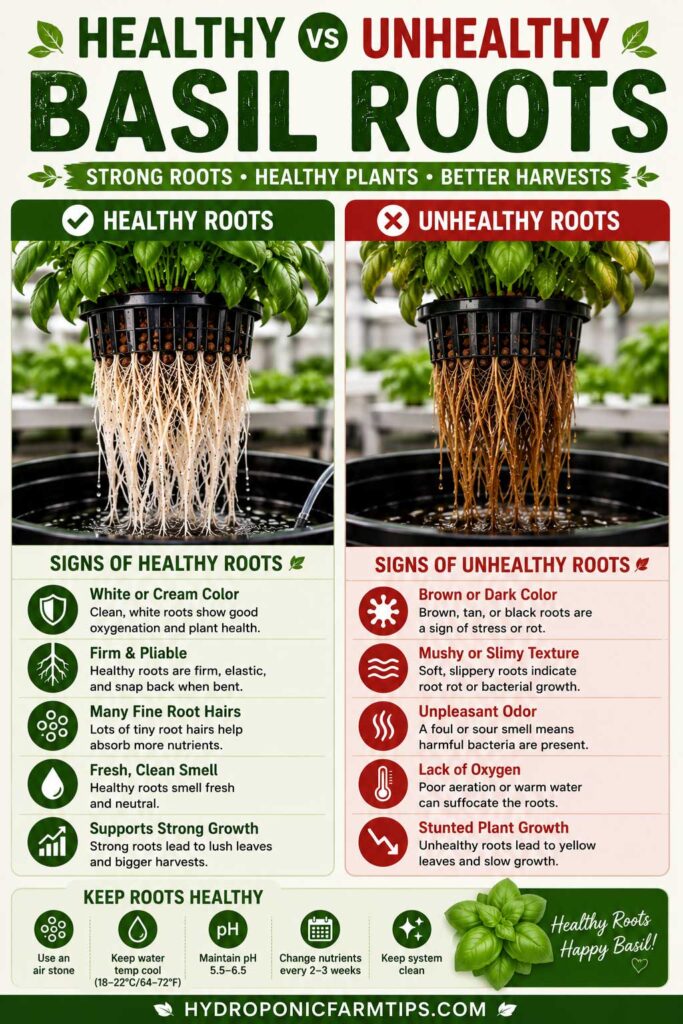 Healthy vs unhealthy basil roots chart