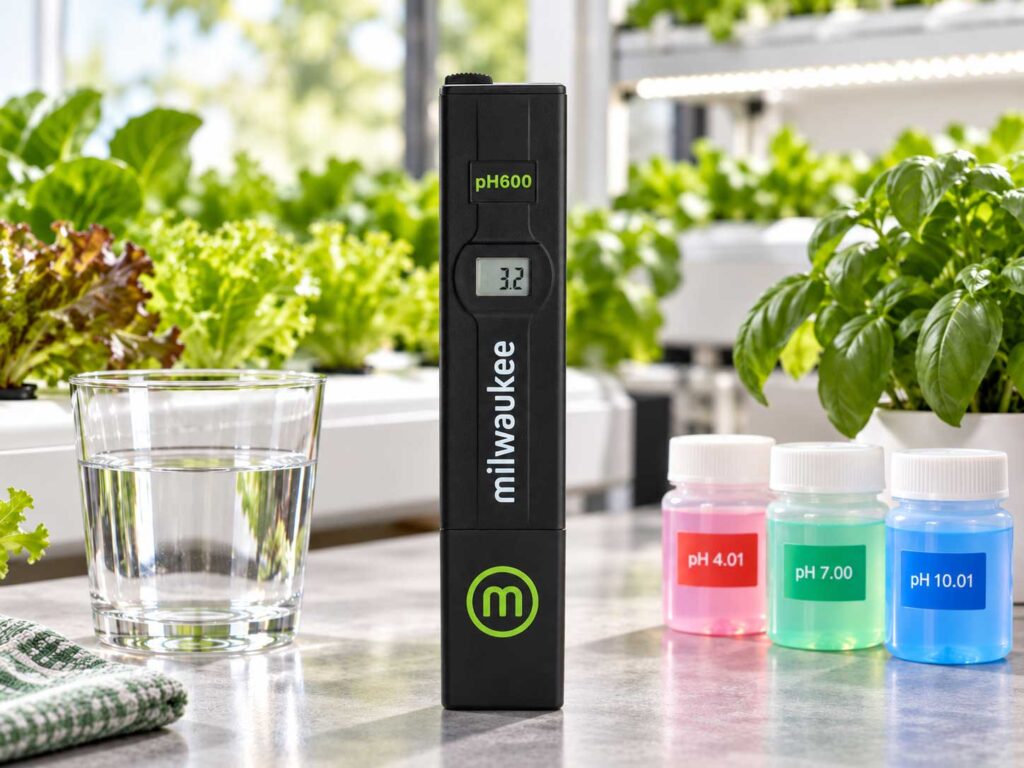 Milwaukee pH Meter in Hydroponic Garden