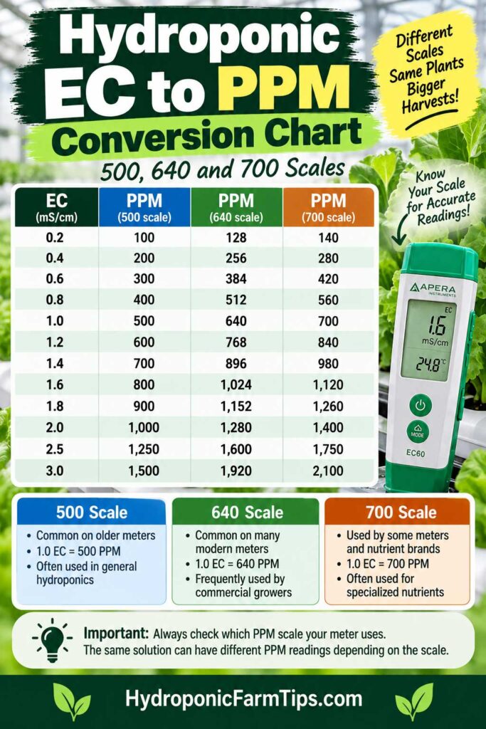 Hydroponic EC to PPM Conversion Chart