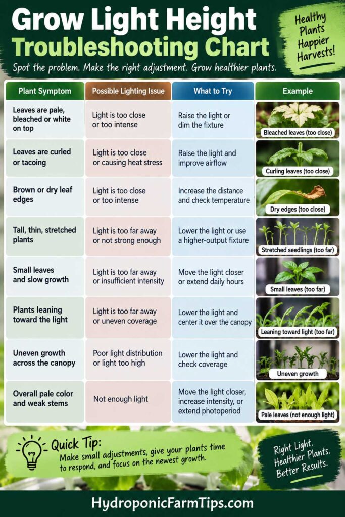 Grow Light Height Troubleshooting Chart