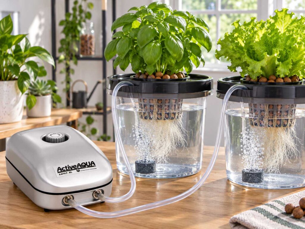 Indoor Hydroponic Garden with Basil and Lettuce