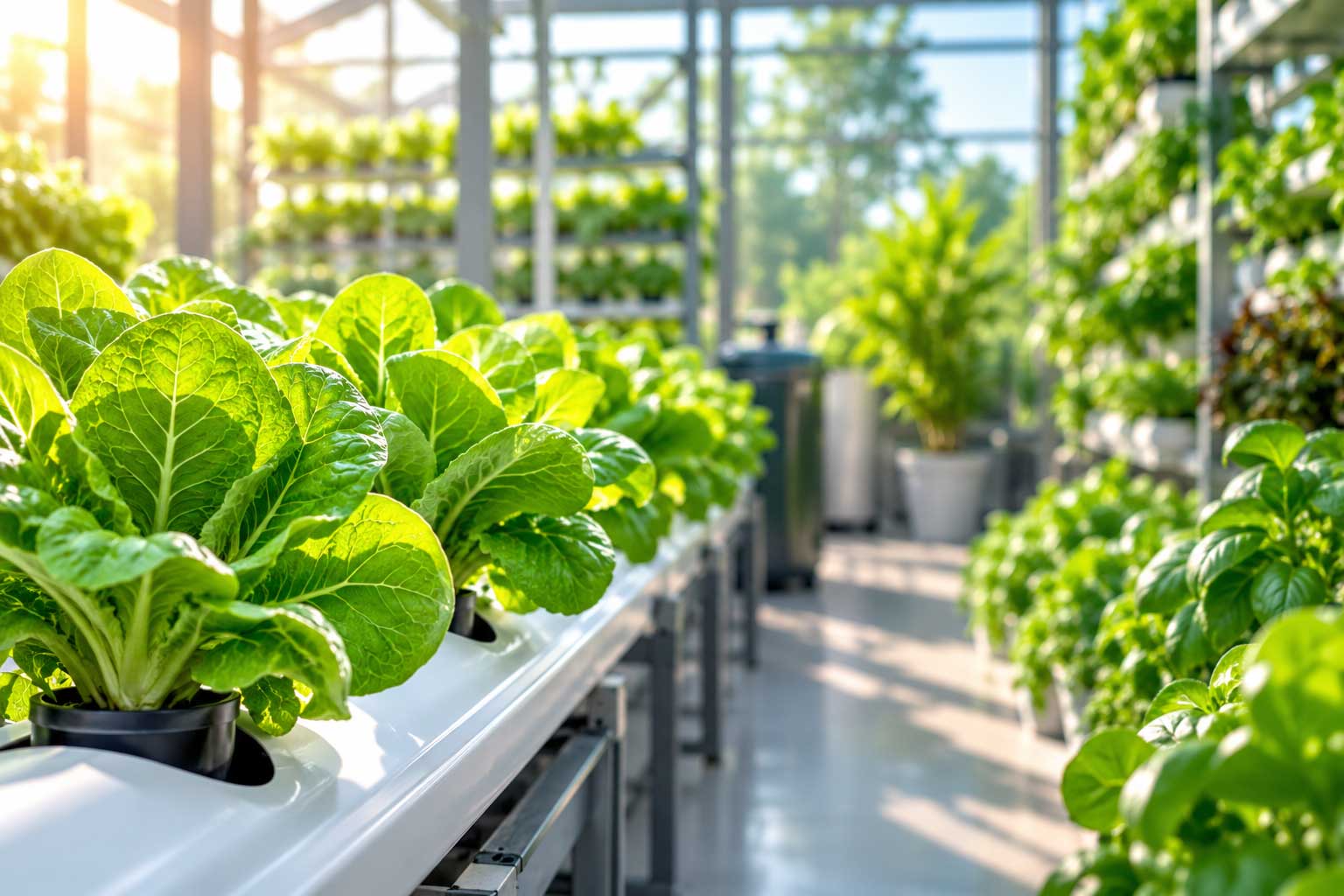 Healthy lettuce growing in a hydroponic system
